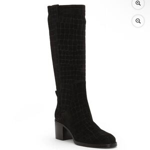 Vince Camuto Zemmy Black Suede Croco Fashion Knee High Boots